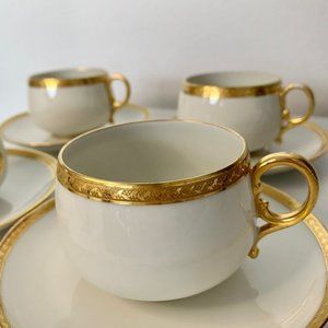 [Vintage] GDA Limoges France 22K Gold Trimmed teacups & saucers